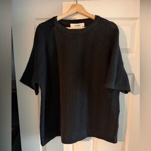 YITAI Women’s Black Wave Knit Sweater 100% Cotton, Size XL HEAVYWEIGHT